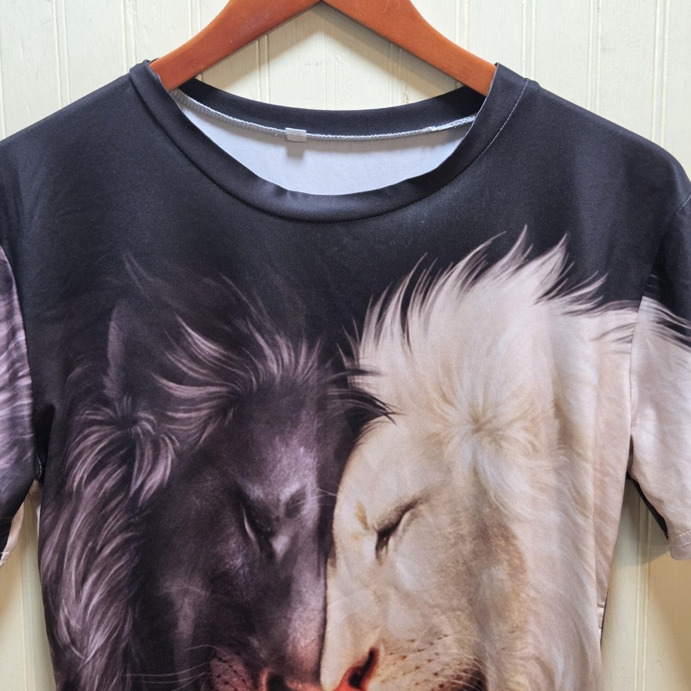 Shirt Mens Medium Black Lions Eclipse Graphic Art Tee Short Sleeve Polyester